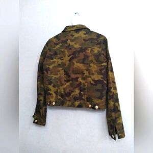 Womens‎ Camouflage Cropped Denim Jacket RealFur Lined Green Camo Button Up Coat